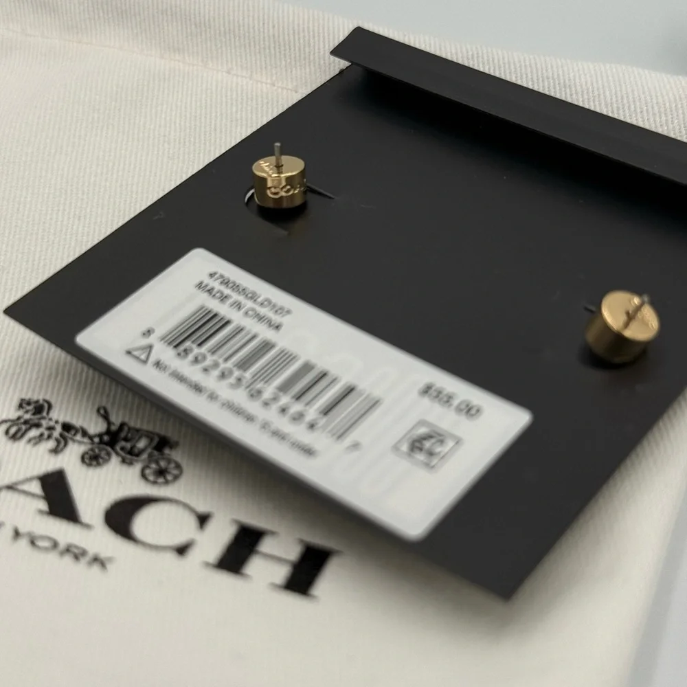 COACH Pearl Drop Earrings with Heart Rhinestones - Picture 3 of 3